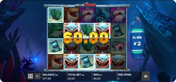 Razor Shark Multiplikator während der Freispiele
